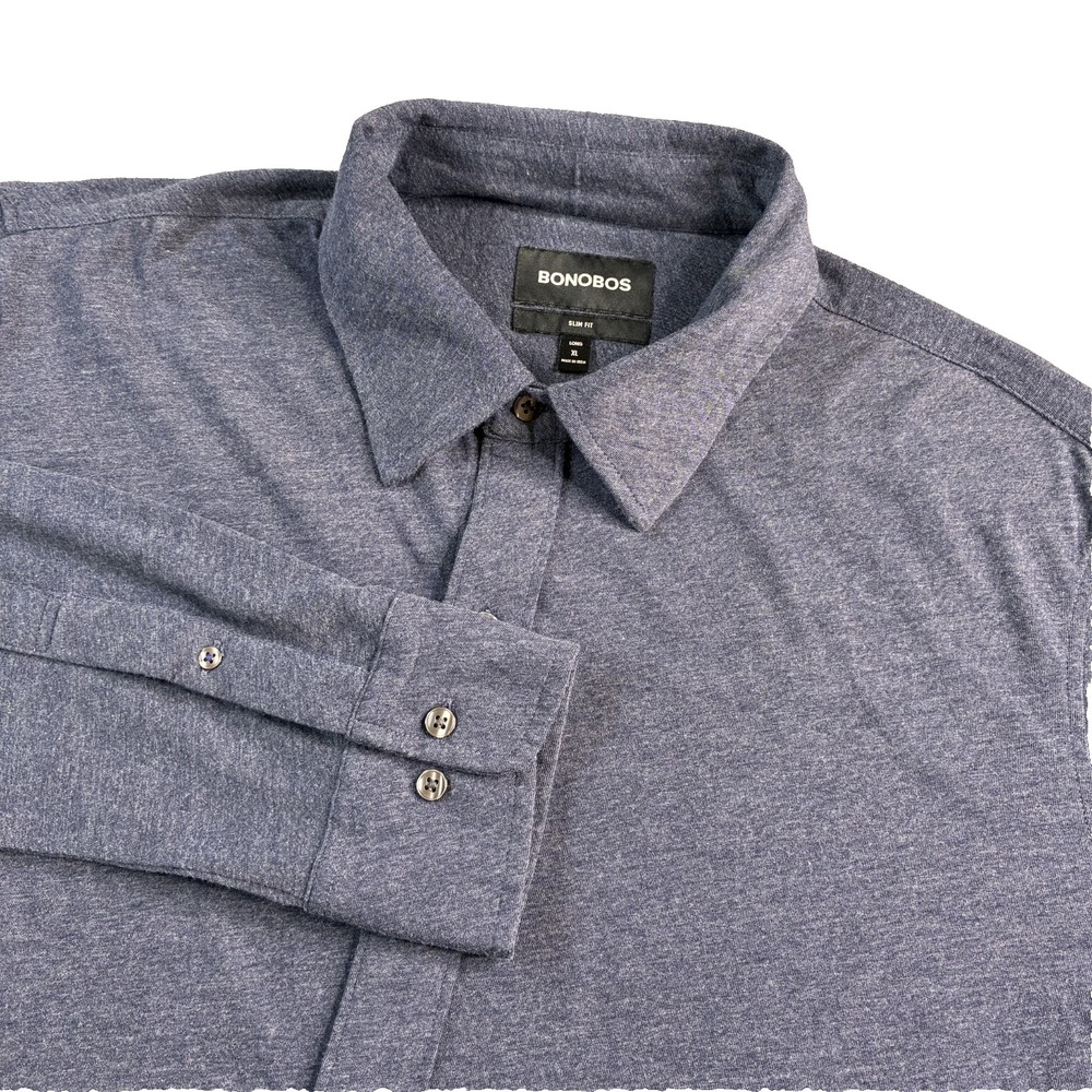 Bonobos Slim Fit Cotton Poly Dark Blue Long Sleeve Button Up Shirt Men's Sz XL